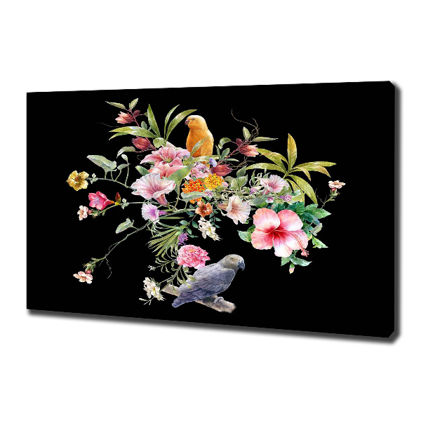 Foto quadro su tela Fiori e uccelli