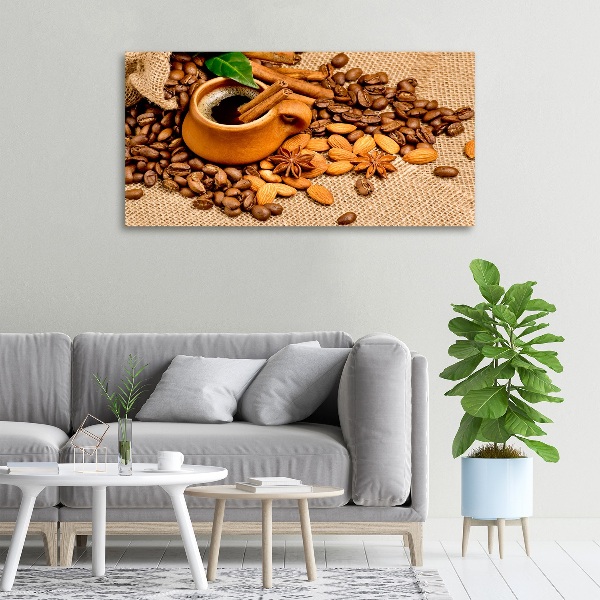 Foto quadro su tela Chicchi di caffè e una tazza