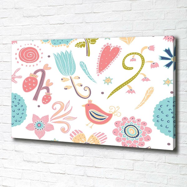 Foto quadro su tela Fiori e uccelli