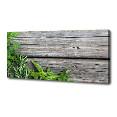 Quadro stampa su tela Sfondo di erbe aromatiche in legno