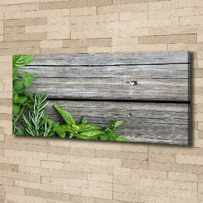Quadro stampa su tela Sfondo di erbe aromatiche in legno