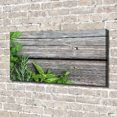 Quadro stampa su tela Sfondo di erbe aromatiche in legno