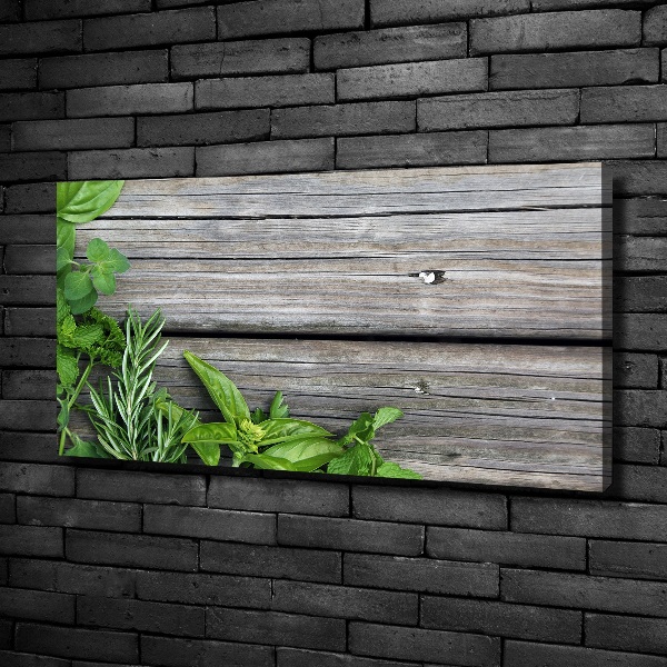 Quadro stampa su tela Sfondo di erbe aromatiche in legno