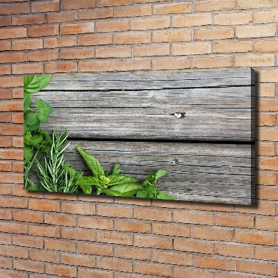 Quadro stampa su tela Sfondo di erbe aromatiche in legno