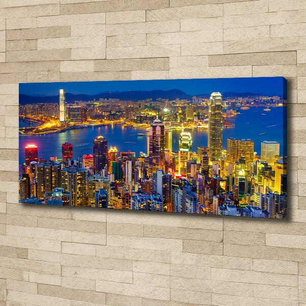 Quadro stampa su tela Hong Kong di notte