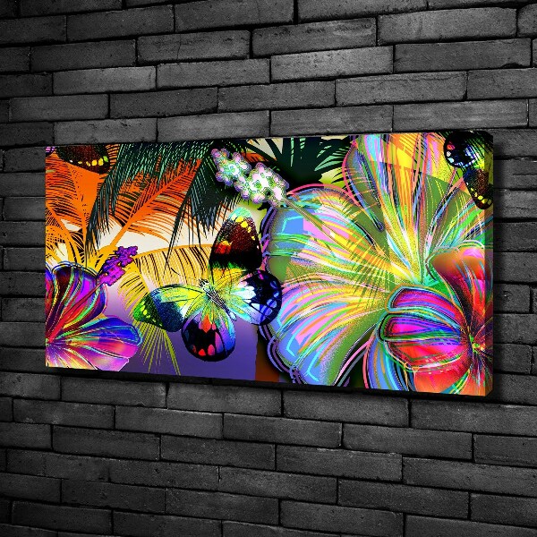 Quadro su tela Fiori e una farfalla