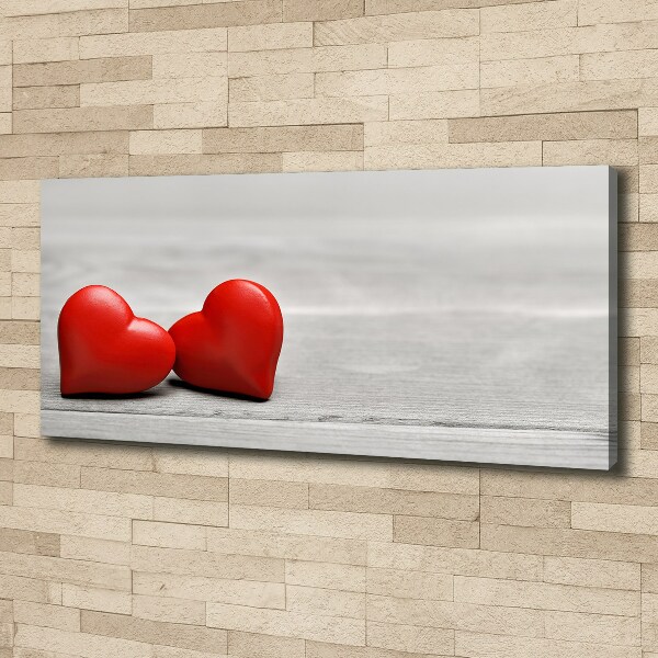 Quadro stampa su tela Cuori su legno