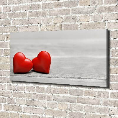 Quadro stampa su tela Cuori su legno