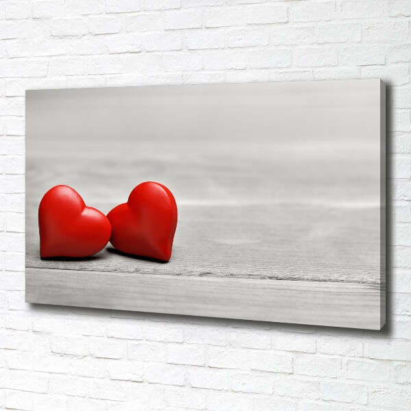 Quadro stampa su tela Cuori su legno