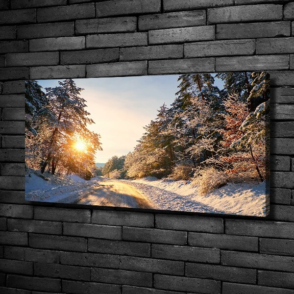 Quadro su tela Una strada nella foresta in inverno