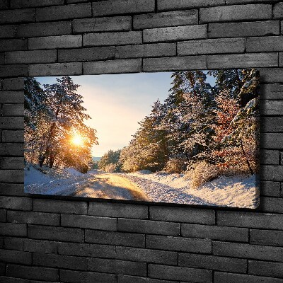 Quadro su tela Una strada nella foresta in inverno