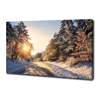 Quadro su tela Una strada nella foresta in inverno