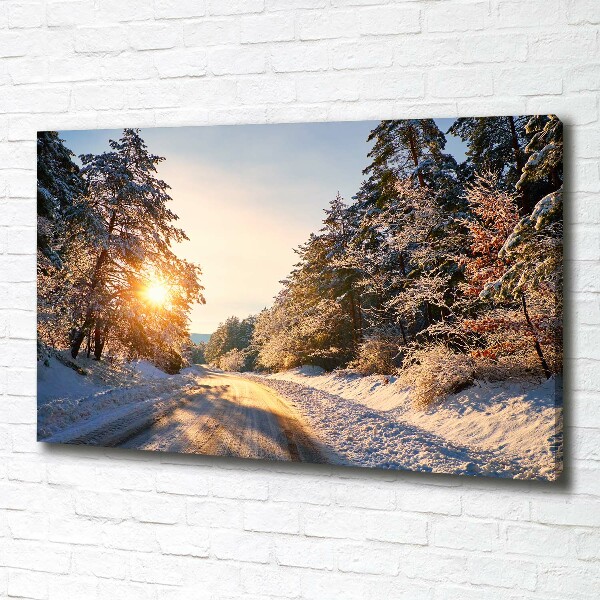 Quadro su tela Una strada nella foresta in inverno