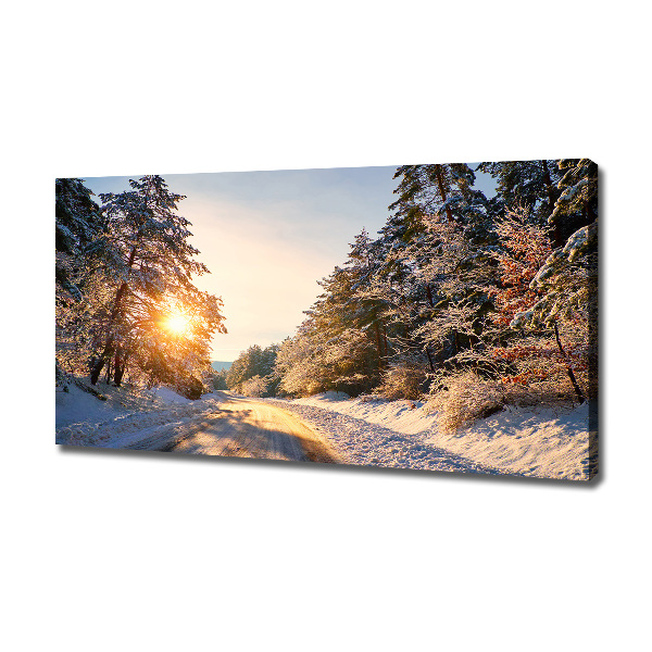 Quadro su tela Una strada nella foresta in inverno