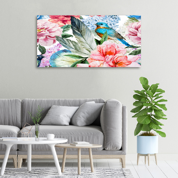 Quadro su tela Fiori e uccelli