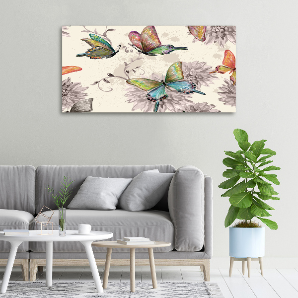 Quadro su tela Farfalle e fiori