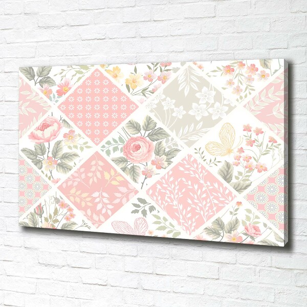 Quadro stampa su tela Motivo con rose e farfalle