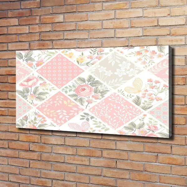 Quadro stampa su tela Motivo con rose e farfalle