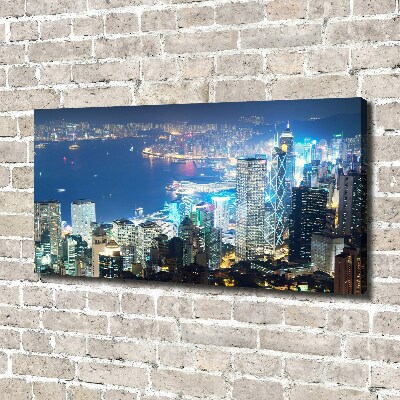 Quadro stampa su tela Hong Kong di notte