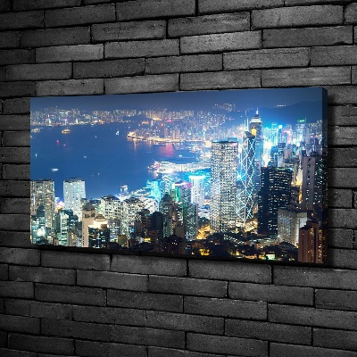 Quadro stampa su tela Hong Kong di notte