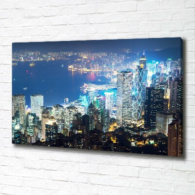 Quadro stampa su tela Hong Kong di notte