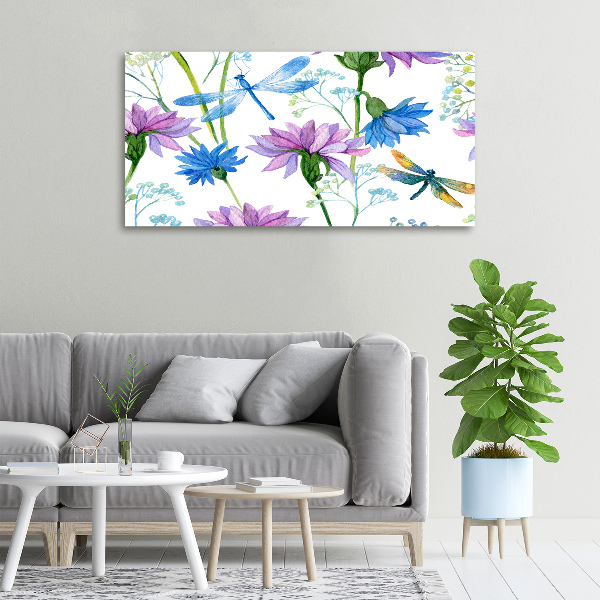 Quadro stampa su tela Fiori e libellule