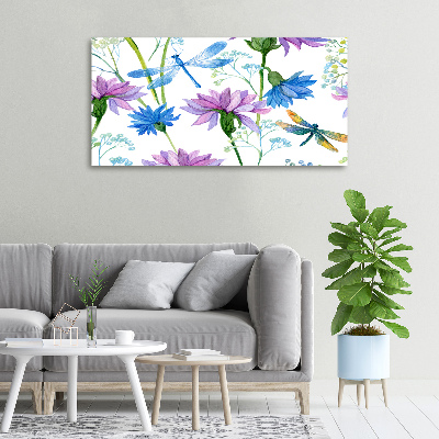 Quadro stampa su tela Fiori e libellule