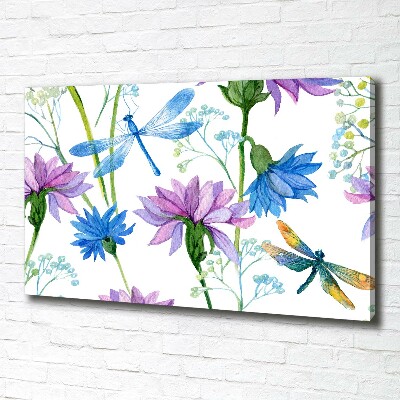 Quadro stampa su tela Fiori e libellule