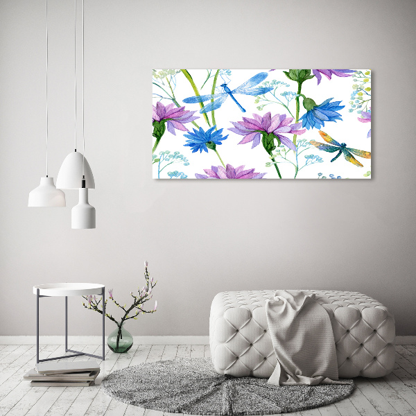 Quadro stampa su tela Fiori e libellule