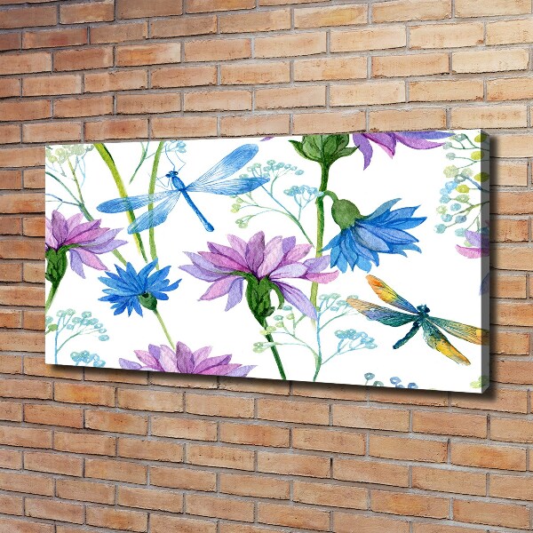 Quadro stampa su tela Fiori e libellule