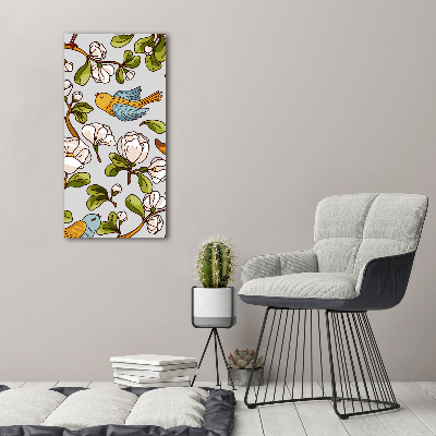 Quadro su tela canvas verticale Uccelli e fiori