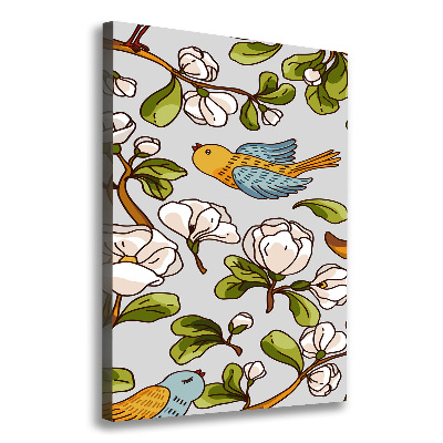 Quadro su tela canvas verticale Uccelli e fiori