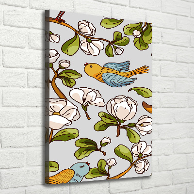 Quadro su tela canvas verticale Uccelli e fiori