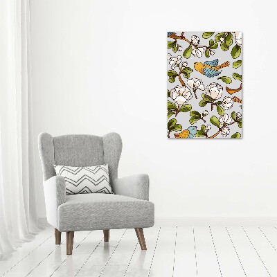 Quadro su tela canvas verticale Uccelli e fiori