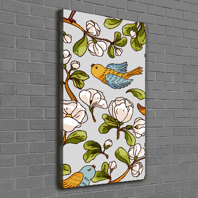 Quadro su tela canvas verticale Uccelli e fiori