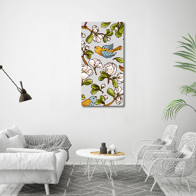 Quadro su tela canvas verticale Uccelli e fiori