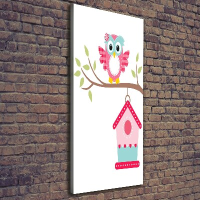 Stampa quadro su tela verticale Gufo su un ramo