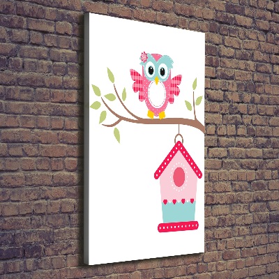 Stampa quadro su tela verticale Gufo su un ramo