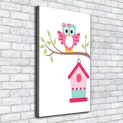 Stampa quadro su tela verticale Gufo su un ramo