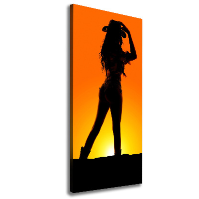 Stampa quadro su tela verticale Silhouette da cowgirl