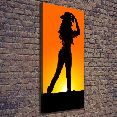 Stampa quadro su tela verticale Silhouette da cowgirl