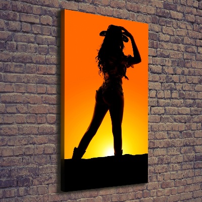 Stampa quadro su tela verticale Silhouette da cowgirl
