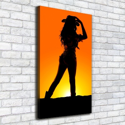 Stampa quadro su tela verticale Silhouette da cowgirl