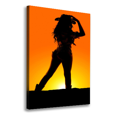Stampa quadro su tela verticale Silhouette da cowgirl