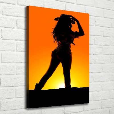 Stampa quadro su tela verticale Silhouette da cowgirl