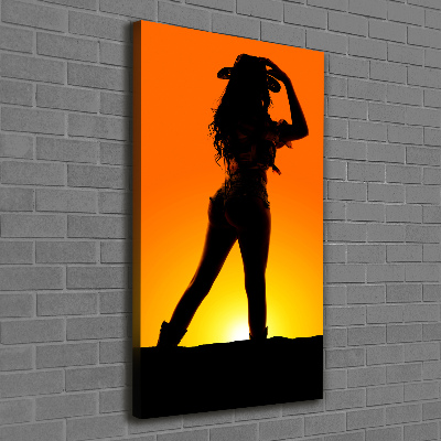 Stampa quadro su tela verticale Silhouette da cowgirl