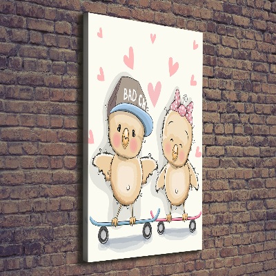 Quadro foto su tela verticale Galline sullo skateboard