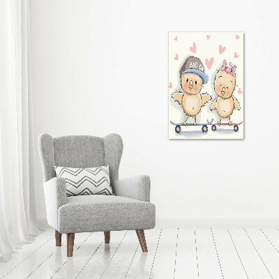 Quadro foto su tela verticale Galline sullo skateboard