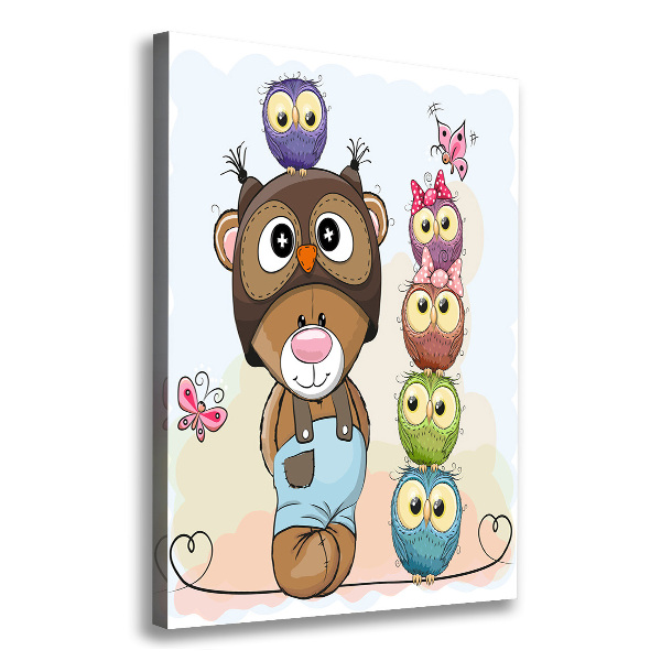 Quadro su tela canvas verticale Orsacchiotti e gufi