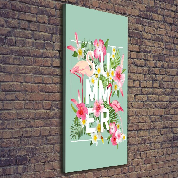 Stampa quadro su tela verticale Vacanze e fenicotteri